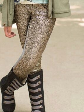 Joyfolie Juno Bronze Gold Shiny Sequin Girls Legging Size 7 NEW